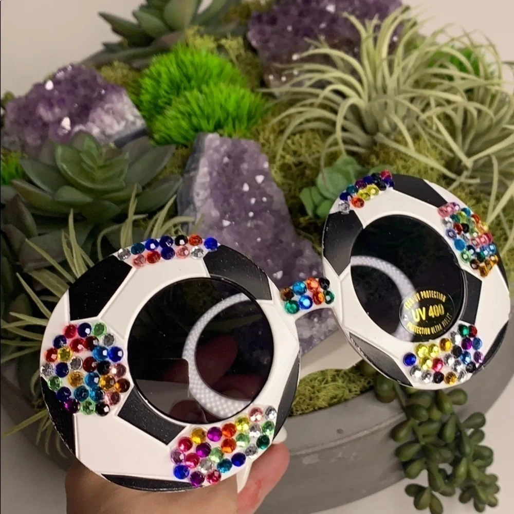 Round Soccer Fan Bling Sunglasses Rainbow multi color round shades nwot